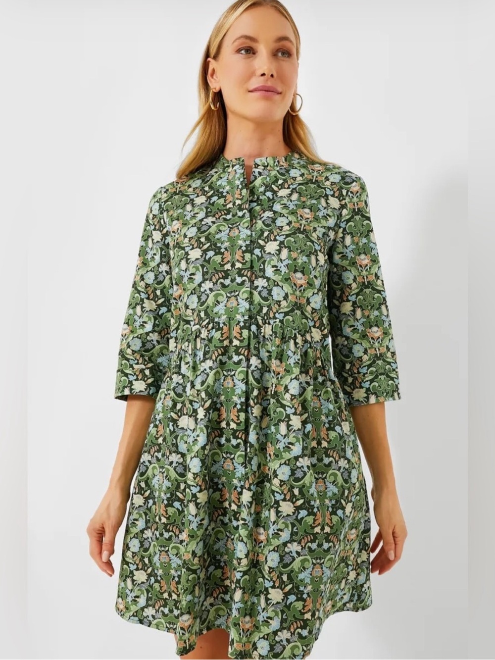 Tuckernuck Sage Deco Damask Royal Shirt Dress